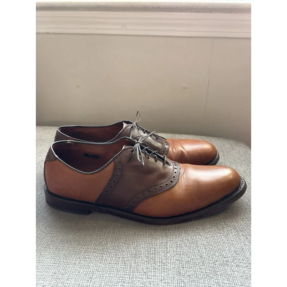 Allen Edmonds Shelton Two Tone Saddle Oxford Brown‎ Dress Shoe men SZ 14B EUC